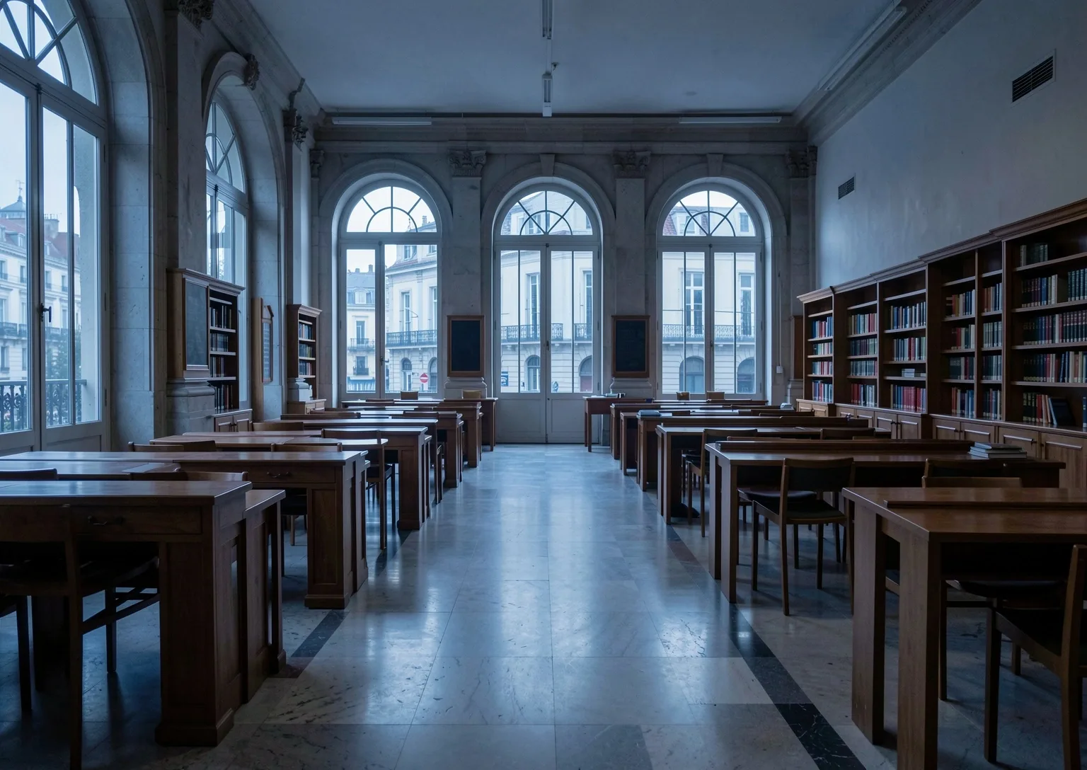 Sala de lectura pública al amanecer