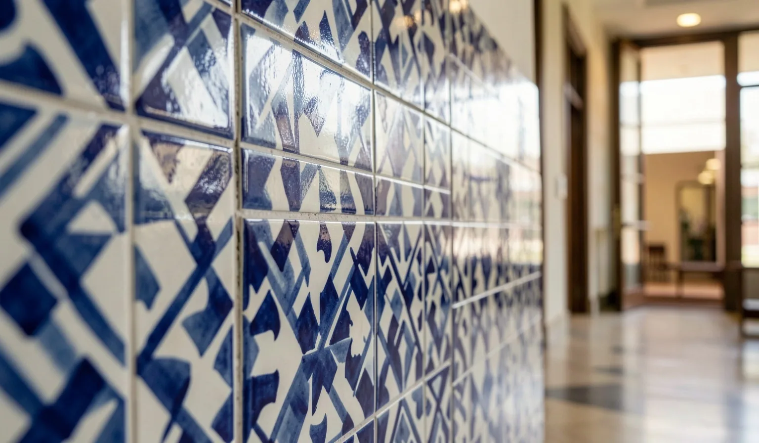 Azulejo de cerámica vidriada en edificio público español