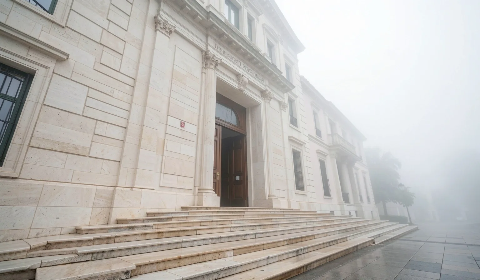 Edificio público español al amanecer